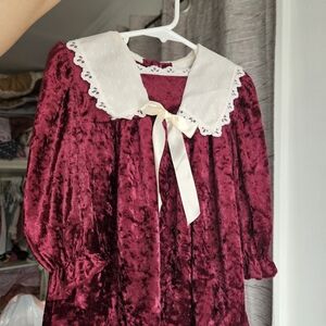 Elegant Velvet Kids Dress with Lace Collar